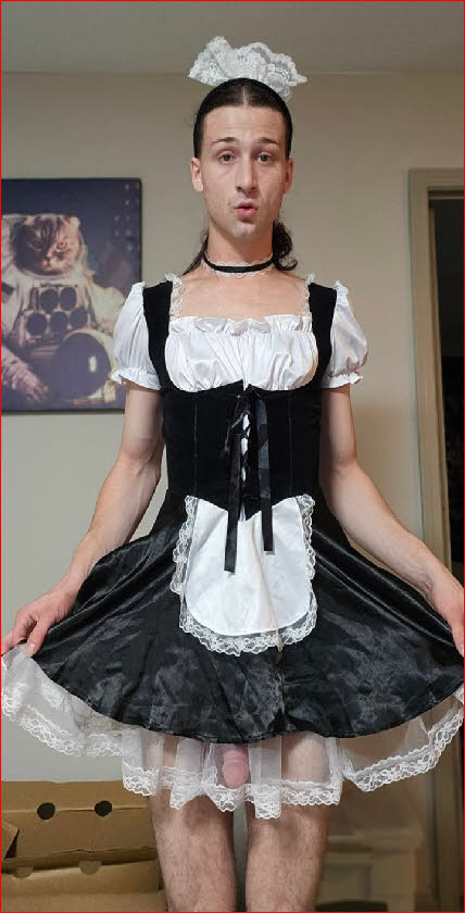 Dumb sissy maid Jane curtseys in uniform