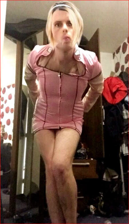 Limp-dicked sissy Jessy in little pink dress