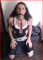 Ball-gagged sissy maid Mickael down on his knees