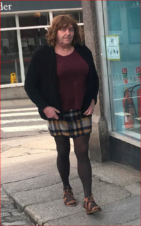 Cross-dressed sissy Stephen forced to walk through Tavistock town centre by wife