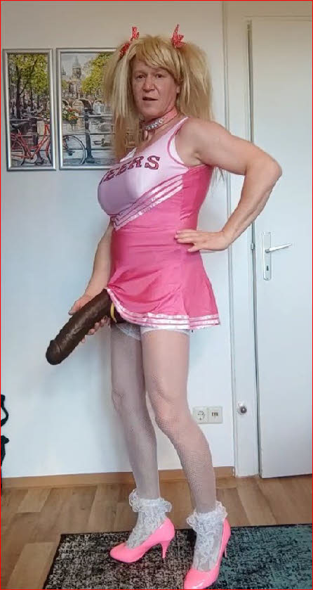 Tragic sissy slut Vivian in pink cheerleader uniform